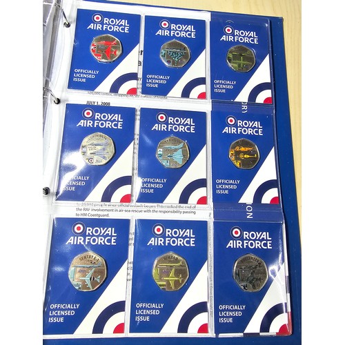 378 - File containing various 50p coin sets all relating to the royal Airforce which includes four differe... 