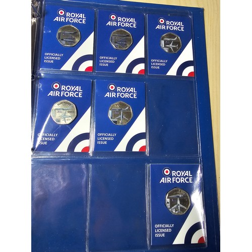 378 - File containing various 50p coin sets all relating to the royal Airforce which includes four differe... 