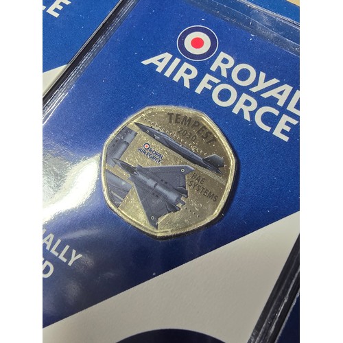 378 - File containing various 50p coin sets all relating to the royal Airforce which includes four differe... 