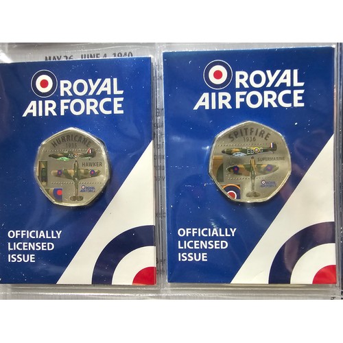 378 - File containing various 50p coin sets all relating to the royal Airforce which includes four differe... 