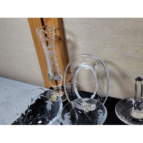 231 - 12x cut glass crystal items by Stuart Crystal and Royal Brierley crystal most are etched with a fuch... 