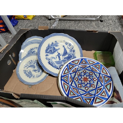 403 - A box full of various ceramic figurines along with some plates etc