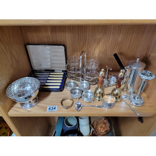 434 - Vast qty of silver plated ware with pickle jars, cruet sets, coffee & tea pots, water pot, butter kn... 