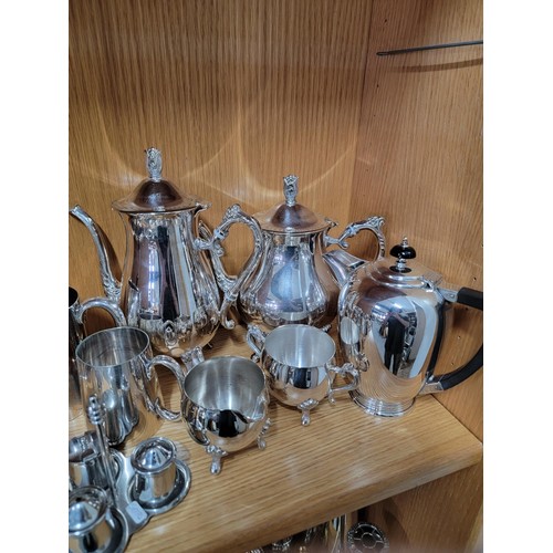 434 - Vast qty of silver plated ware with pickle jars, cruet sets, coffee & tea pots, water pot, butter kn... 