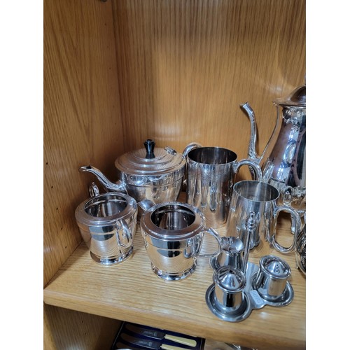 434 - Vast qty of silver plated ware with pickle jars, cruet sets, coffee & tea pots, water pot, butter kn... 