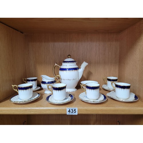 435 - Good Coalport six setting coffee set in blue and gold in fine condition