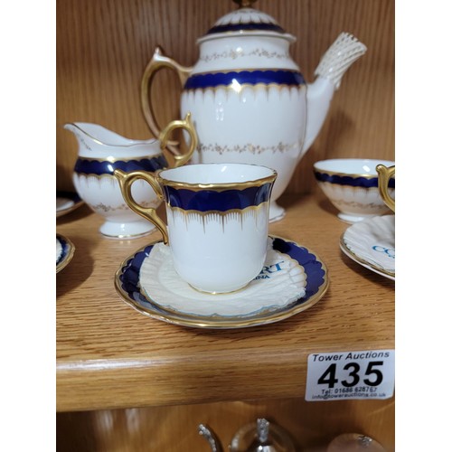 435 - Good Coalport six setting coffee set in blue and gold in fine condition