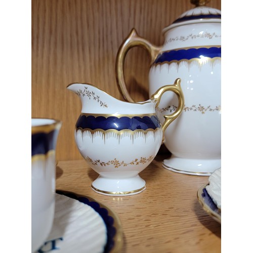 435 - Good Coalport six setting coffee set in blue and gold in fine condition