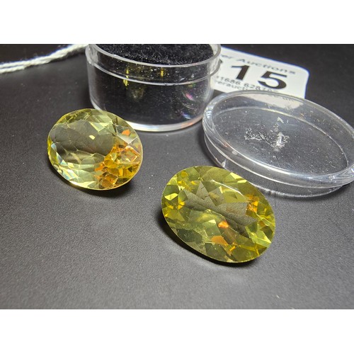 315 - 2x impressive good quality large faceted natural citrine loose gemstones. Length of the larger piece... 