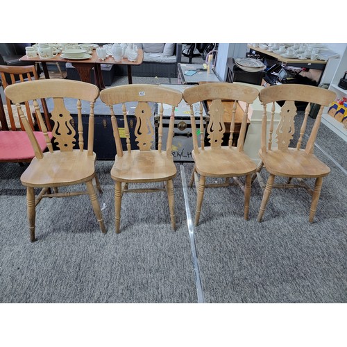 453 - 4x solid beech country fiddleback chairs