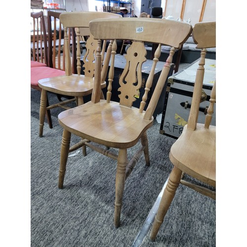 453 - 4x solid beech country fiddleback chairs