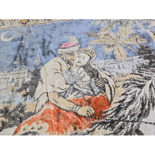 517 - Vintage hand knotted rug depicting a scene of the bride kidnapping in good clean condition length of... 