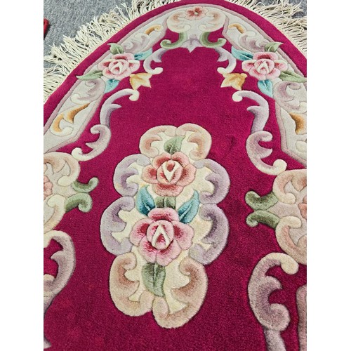 524 - Oriental hand knotted thick pile rug along with a red runner rug and a red leather kneeler, the orie... 