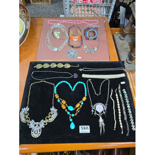 380 - Suite of good quality costume jewellery on 2 display boards ( not included) includes a pretty turquo... 