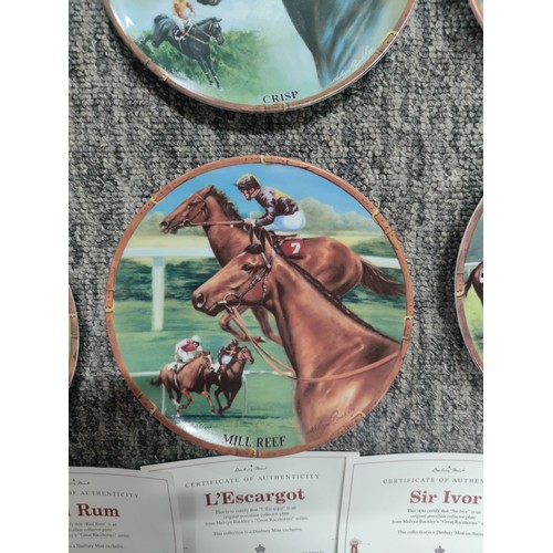 416C - 12x Royal Worcester Danbury Mint collectable racehorses related picture plates complete with COA's i... 