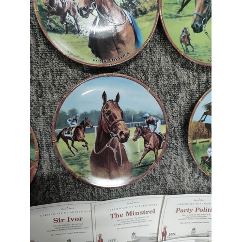 416C - 12x Royal Worcester Danbury Mint collectable racehorses related picture plates complete with COA's i... 