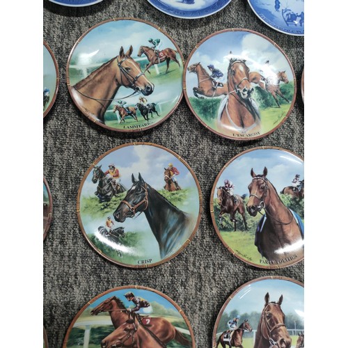 416C - 12x Royal Worcester Danbury Mint collectable racehorses related picture plates complete with COA's i... 