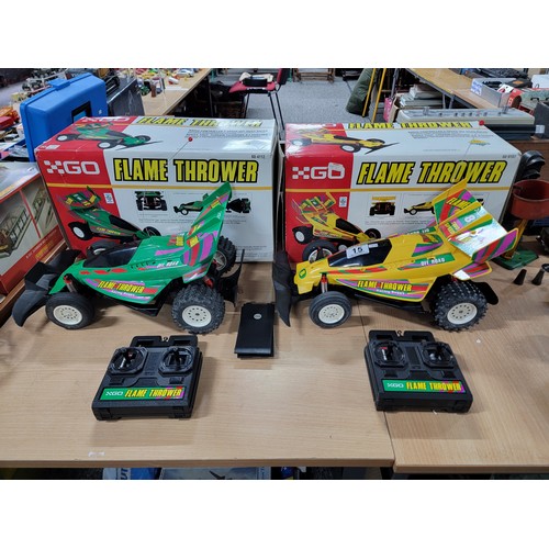 15 - 2x boxed Go Flame Thrower remote controlled racing buggies both buggies have full suspension in over... 