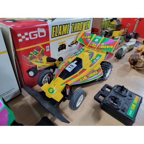 15 - 2x boxed Go Flame Thrower remote controlled racing buggies both buggies have full suspension in over... 