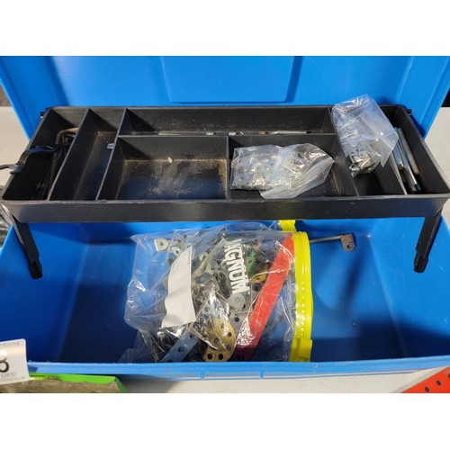 18 - A small carry case containing a quantity of Meccano inc plates, cylindrical pieces electrical pieces... 