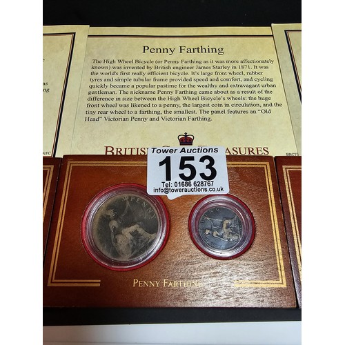 153 - A set of 3x coins sets set in wooden plinths by British coin treasure collection which includes from... 