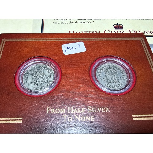 153 - A set of 3x coins sets set in wooden plinths by British coin treasure collection which includes from... 