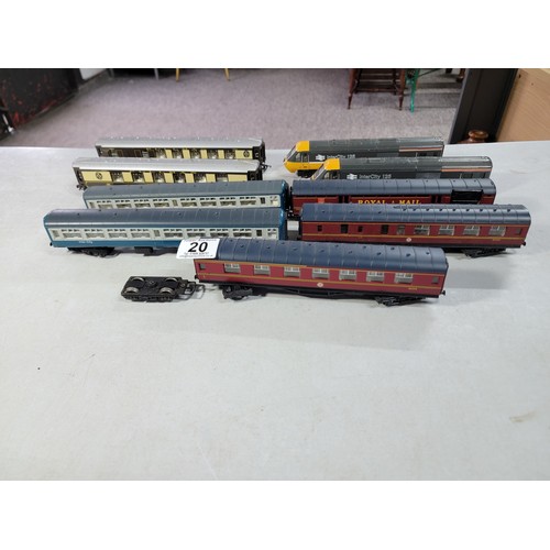 20 - A quantity of 7x coaches inc Royal Mail, Pullman etc along with an intercity 125 loco and a dummy In... 