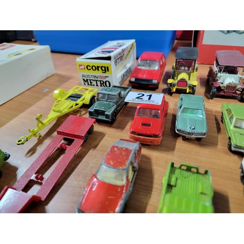 21 - Large quantity of diecast vehicles inc matchbox, corgi, whizz wheels, etc inc a Jaguar XJS, Ford Esc... 