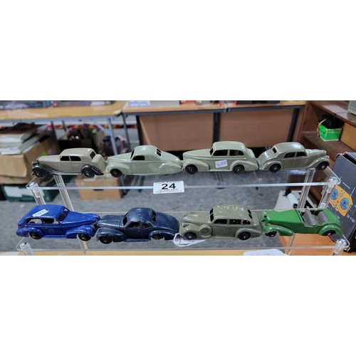 24 - Collection of 8x vintage metal Dinky cars by Meccanno inc a Riley, Buick, Alvis etc all in overall g... 