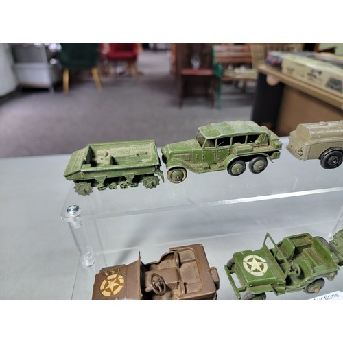 26 - Collection of 10x vintage metal dinky vehicles, inc 7x military vehicles inc a jeep, military fuel t... 