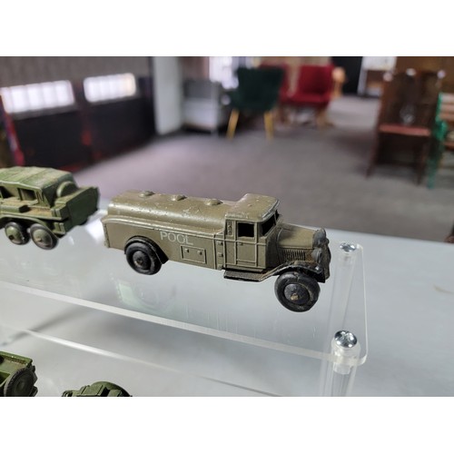 26 - Collection of 10x vintage metal dinky vehicles, inc 7x military vehicles inc a jeep, military fuel t... 