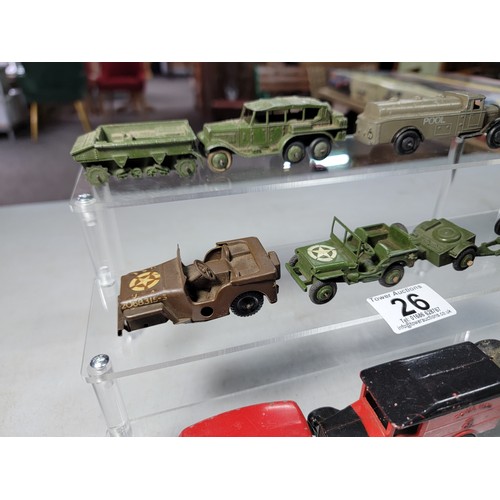 26 - Collection of 10x vintage metal dinky vehicles, inc 7x military vehicles inc a jeep, military fuel t... 