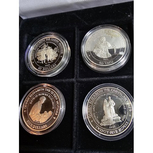 159 - A wooden cased collection of 12x solid silver proof coins, 11 are 1oz silver coins and 1 half ounce,... 