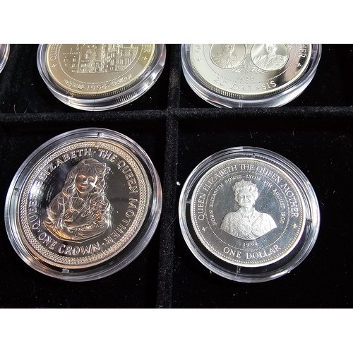 159 - A wooden cased collection of 12x solid silver proof coins, 11 are 1oz silver coins and 1 half ounce,... 