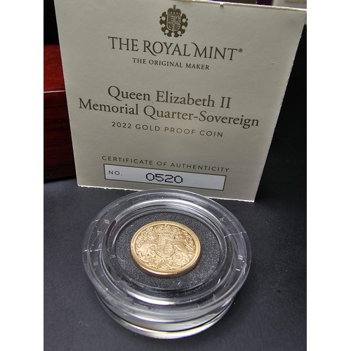 267 - Brand new the Royal Mint Queen Elizabeth II memorial quarter sovereign 2022 gold proof coin struck i... 