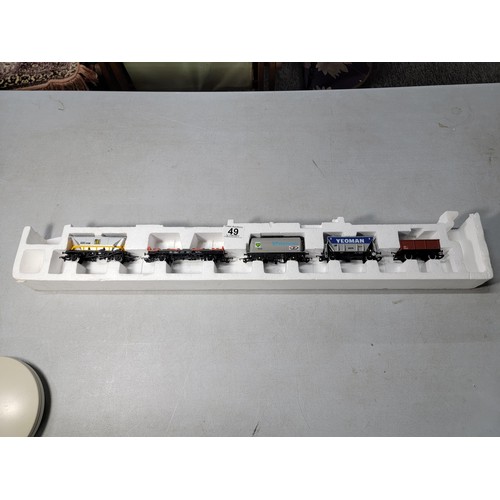 49 - Model Hornby train set stored in polystyrene  of rolling stock inc BP Chemicals, Yeoman etc