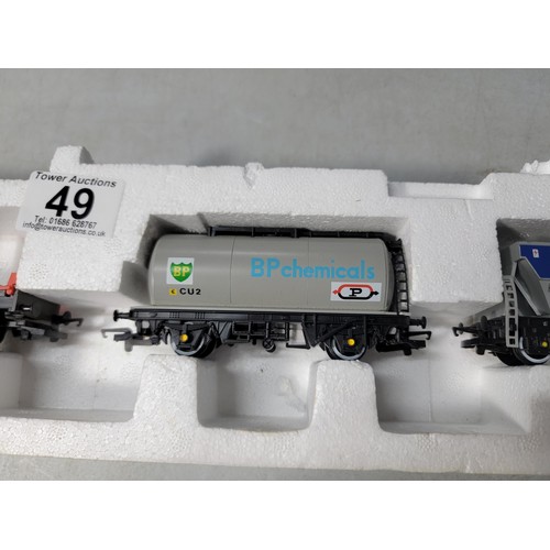 49 - Model Hornby train set stored in polystyrene  of rolling stock inc BP Chemicals, Yeoman etc