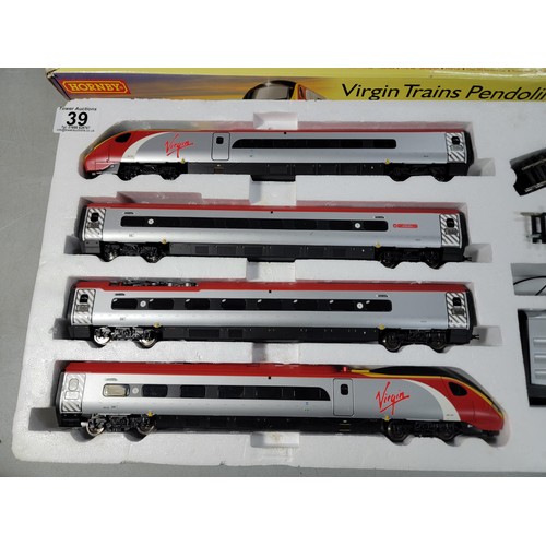 39 - Boxed Hornby Virgin Trains Pendolino set complete with engines and carriages, power unit etc (track ... 