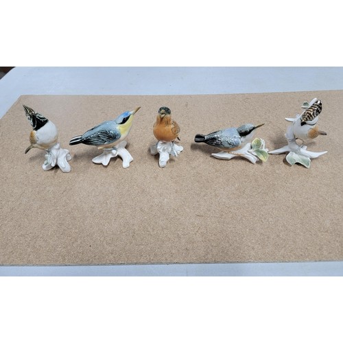 57 - 5x good quality Karl ENS ceramic figures of birds each stamped to the base inc a pair of crested tit... 