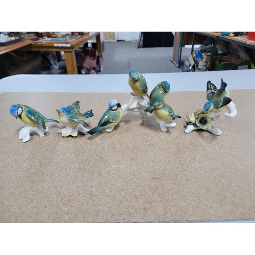 59 - 4x good quality Karl ENS ceramic figures of birds each stamped to the base inc 2x group bird figures... 