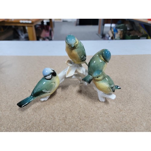 59 - 4x good quality Karl ENS ceramic figures of birds each stamped to the base inc 2x group bird figures... 