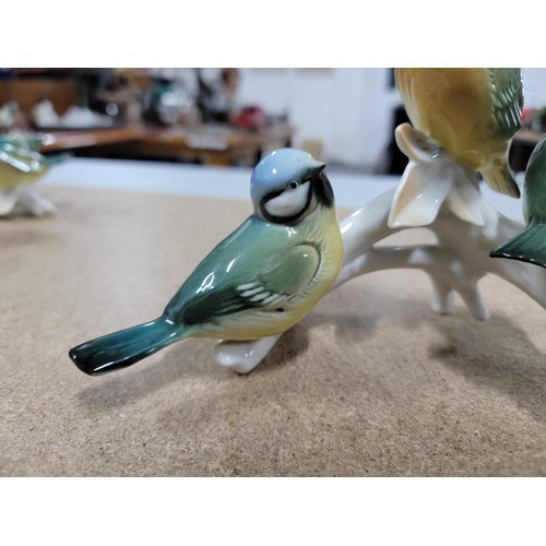 59 - 4x good quality Karl ENS ceramic figures of birds each stamped to the base inc 2x group bird figures... 