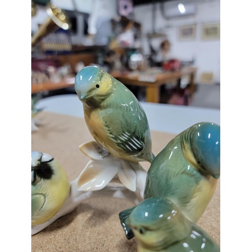 59 - 4x good quality Karl ENS ceramic figures of birds each stamped to the base inc 2x group bird figures... 