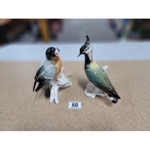 60 - 2x good quality Karl ENS ceramic figures of birds each stamped to the base inc a lapwing and a bullf... 