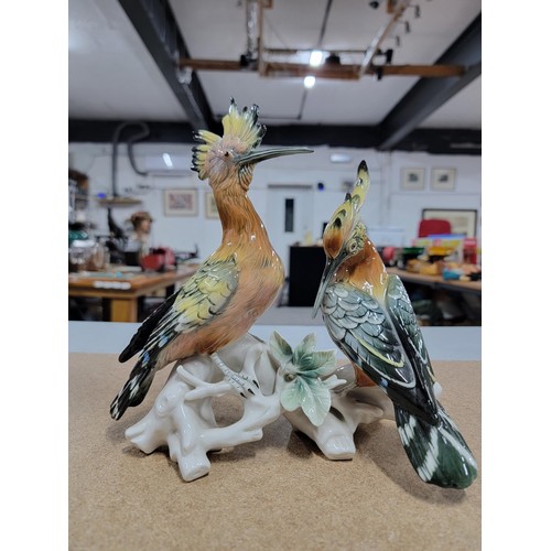 61 - 2x good quality Karl ENS ceramic figures of birds each stamped to the base inc a large pair of Hoopo... 