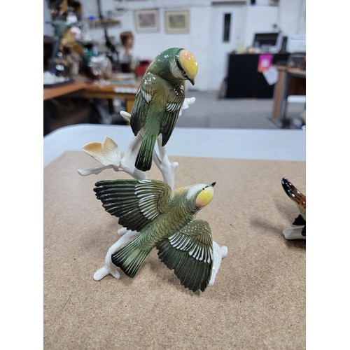 62 - 3x good quality Karl ENS ceramic bird figure groups each stamped to the base inc a pair of budgies, ... 