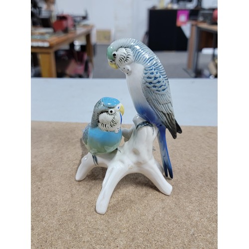 62 - 3x good quality Karl ENS ceramic bird figure groups each stamped to the base inc a pair of budgies, ... 