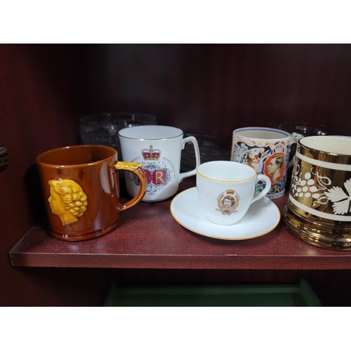 67 - 3x shelves full of collectable china inc a Japanese earthenware Taisho wine pot, a floral decorated ... 