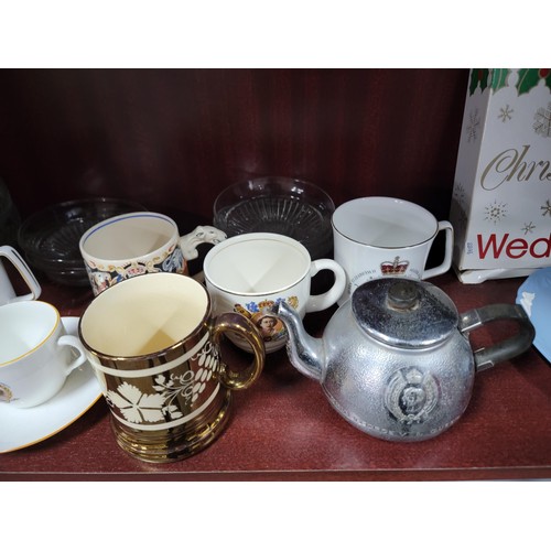 67 - 3x shelves full of collectable china inc a Japanese earthenware Taisho wine pot, a floral decorated ... 