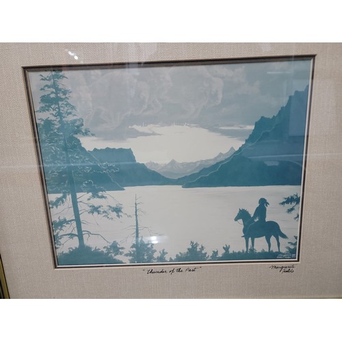 81 - 2x framed and glazed American prints inc a Marguerite Fields print of a native Indian on a horse by ... 